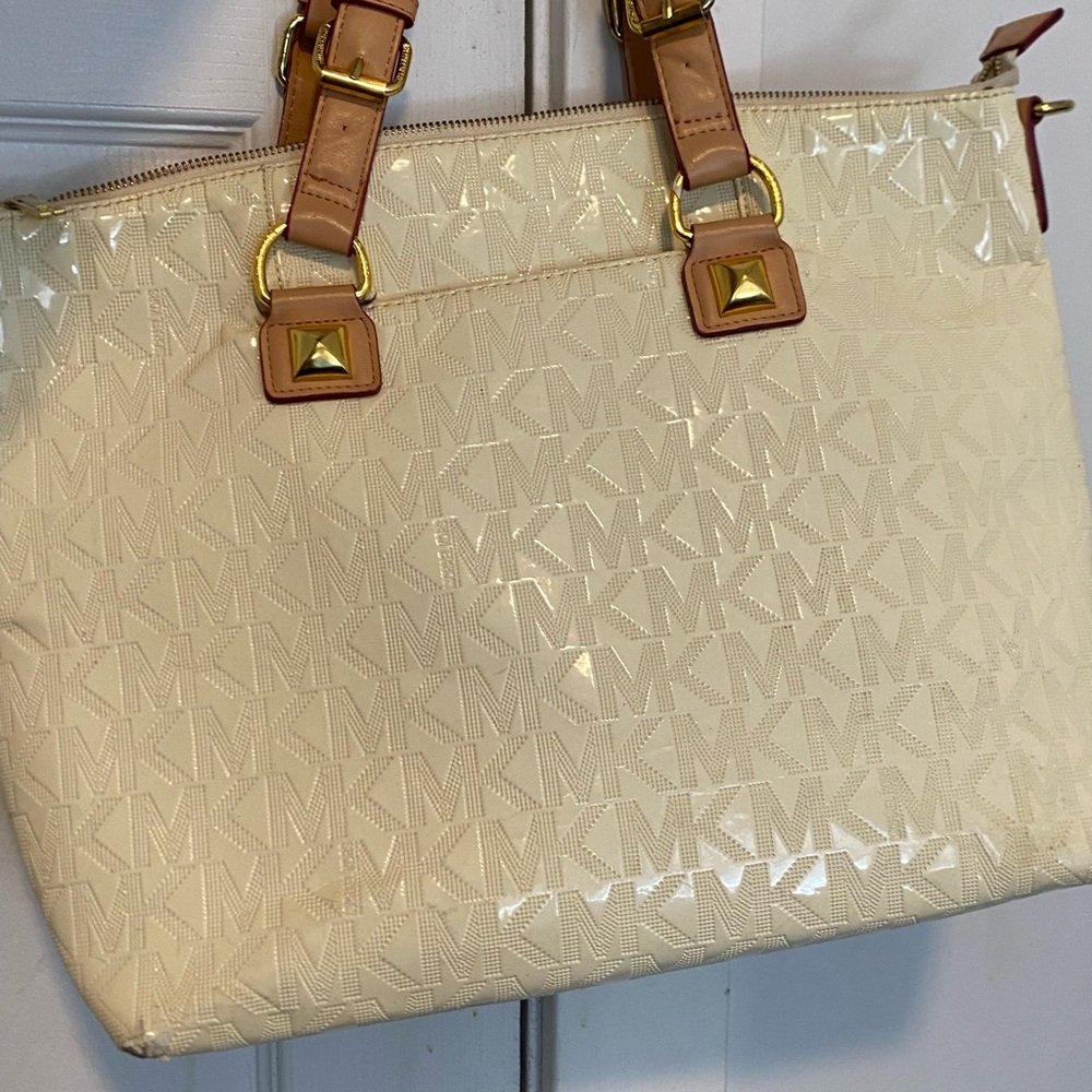Michael Kors White Patent Tote with Brown Gold  Handles - Picture 2 of 7